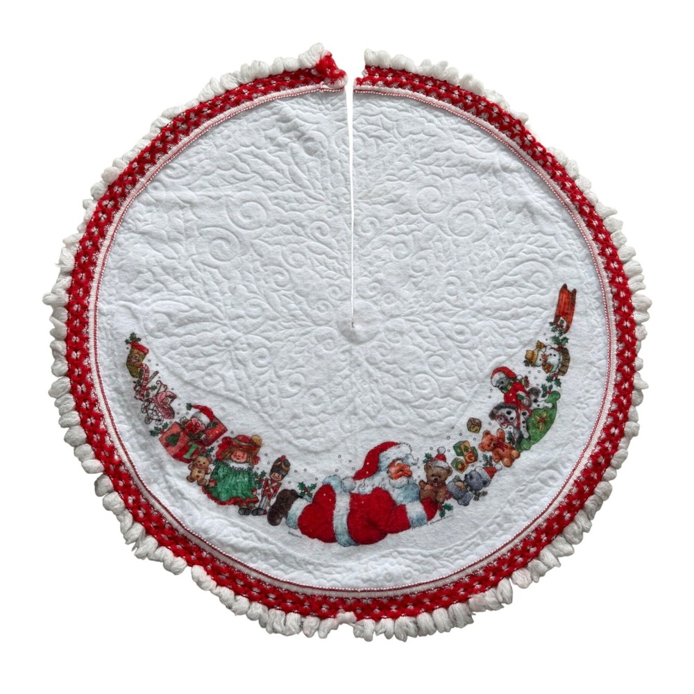 Vintage Giordano Art Santa Claus Quilted Felt Christmas Tree Skirt‎ 1986 40"